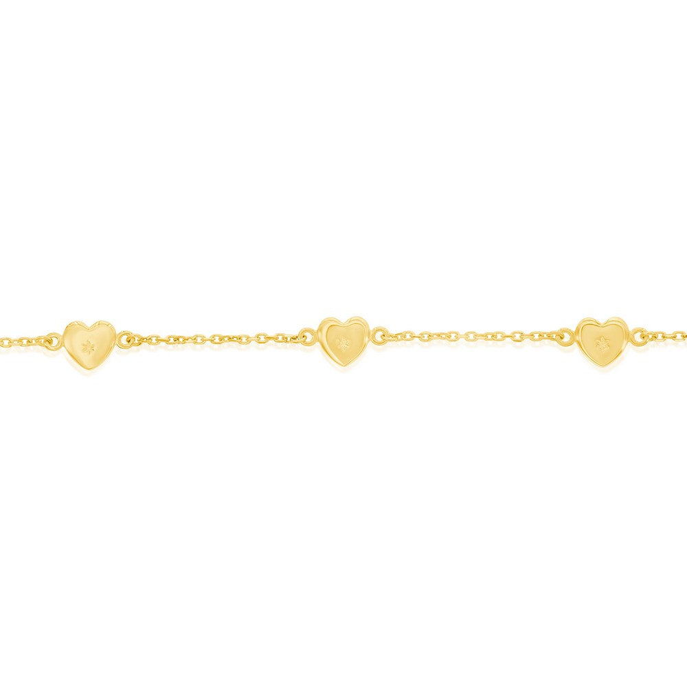 Sterling Silver Station Hearts Anklet - Gold Plated