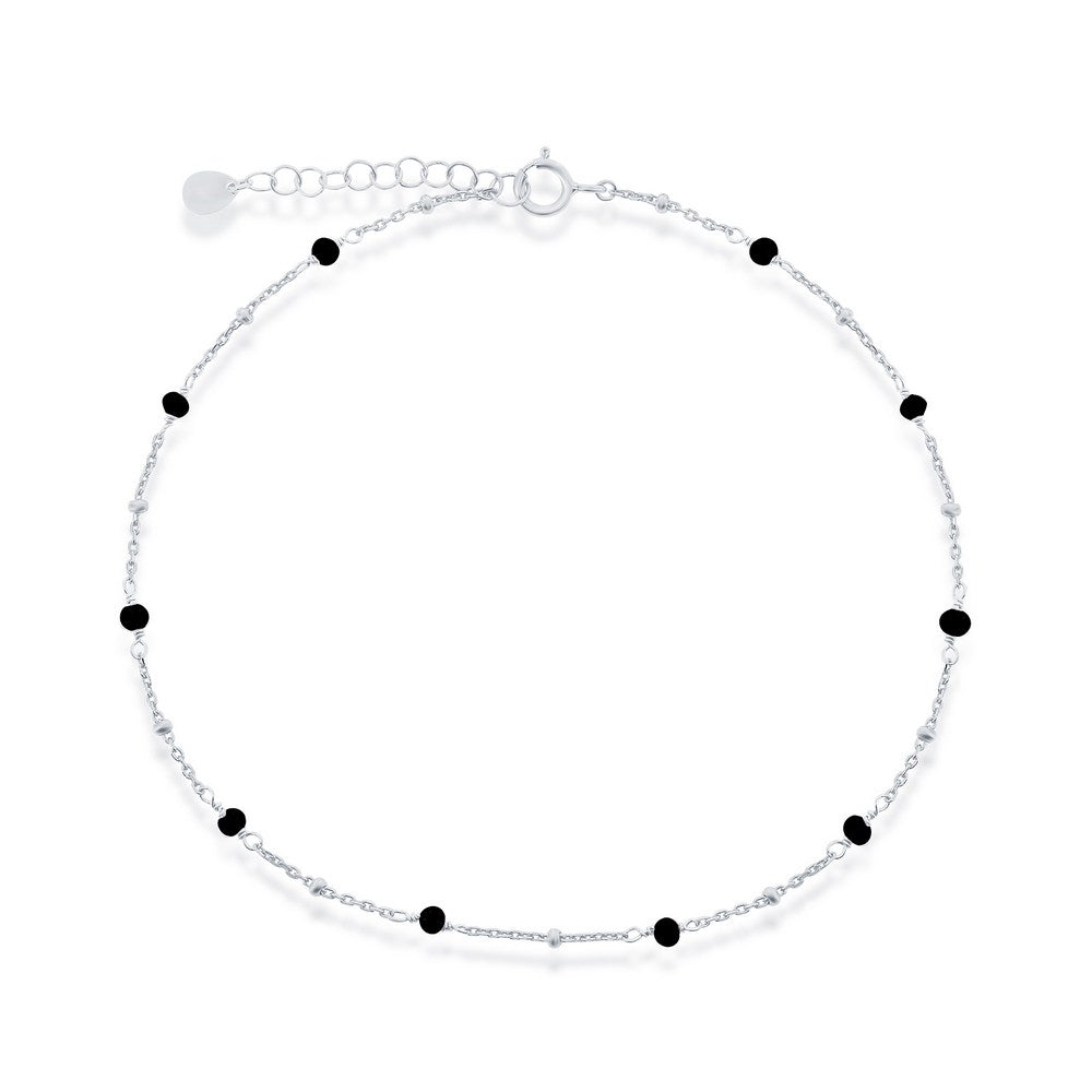 Sterling Silver Onyx Beaded Anklet