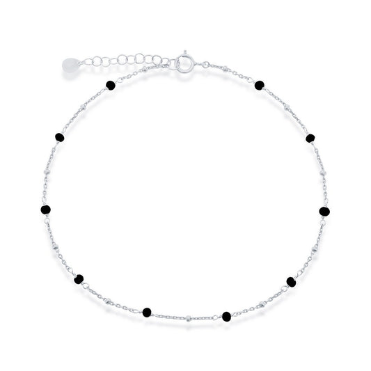 Sterling Silver Onyx Beaded Anklet