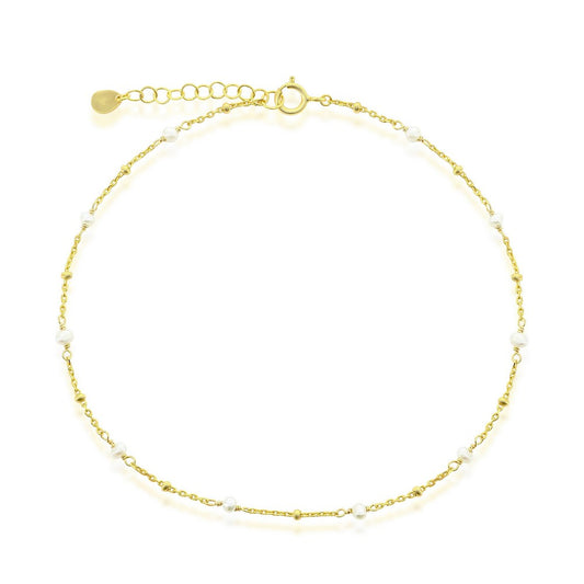 Sterling Silver Pearl Beaded Anklet - Gold Plated