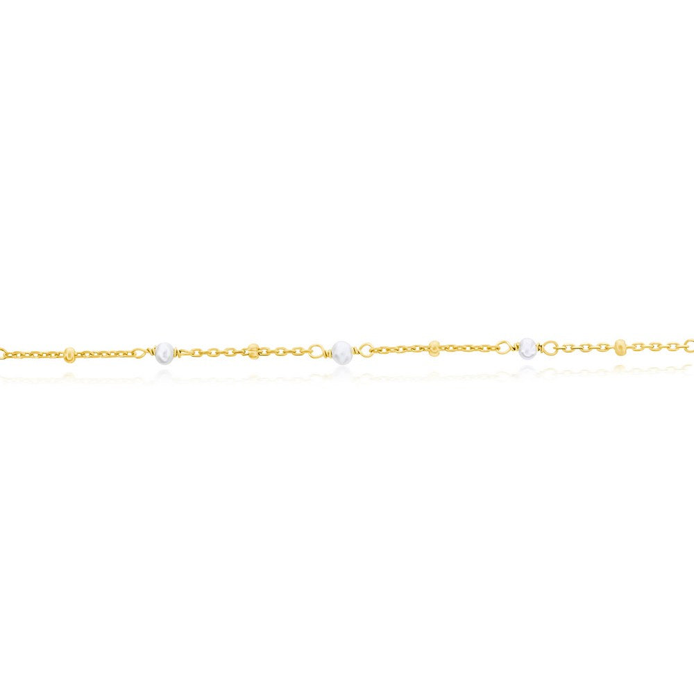 Sterling Silver Pearl Beaded Anklet - Gold Plated