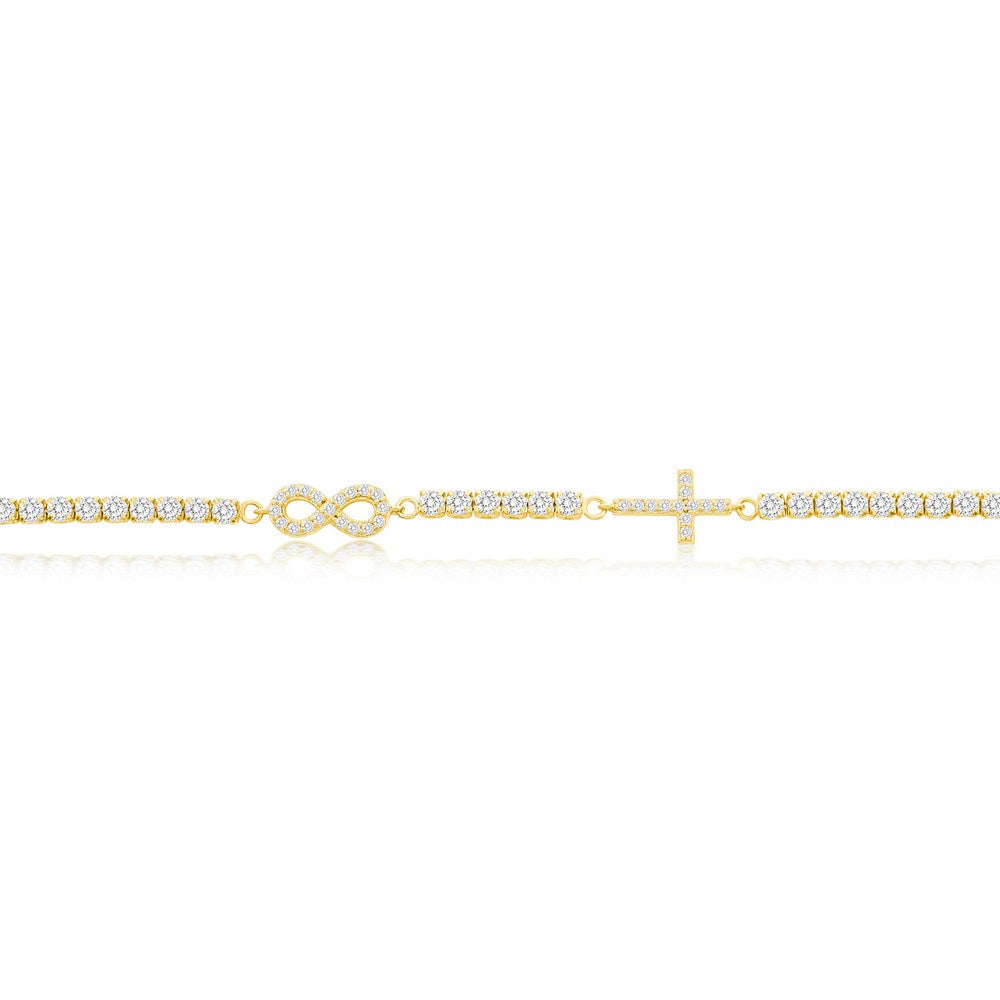 Sterling Silver Infinity & Cross Tennis Anklet - Gold Plated