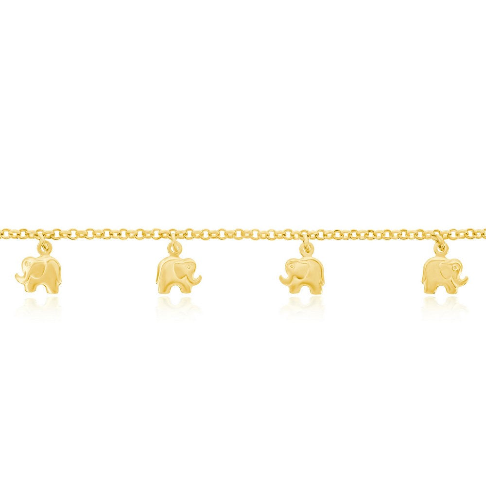 Sterling Silver Elephant Charm Rolo Chain Anklet - Gold Plated