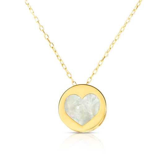 14K Gold Heart Mother of Pearl Necklace