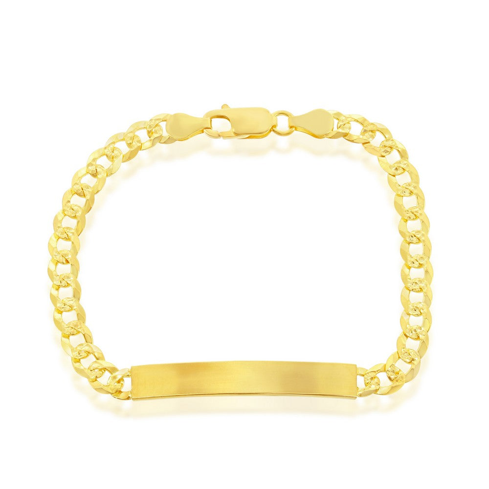 Sterling Silver 5mm Pave Curb Chain ID Bracelet - Gold Plated