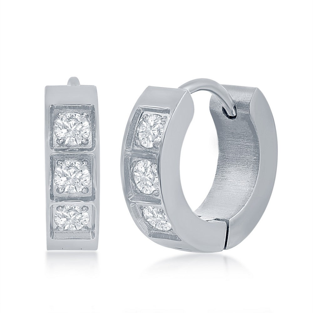 Stainless Steel 13mm Huggie Hoop CZ Earrings