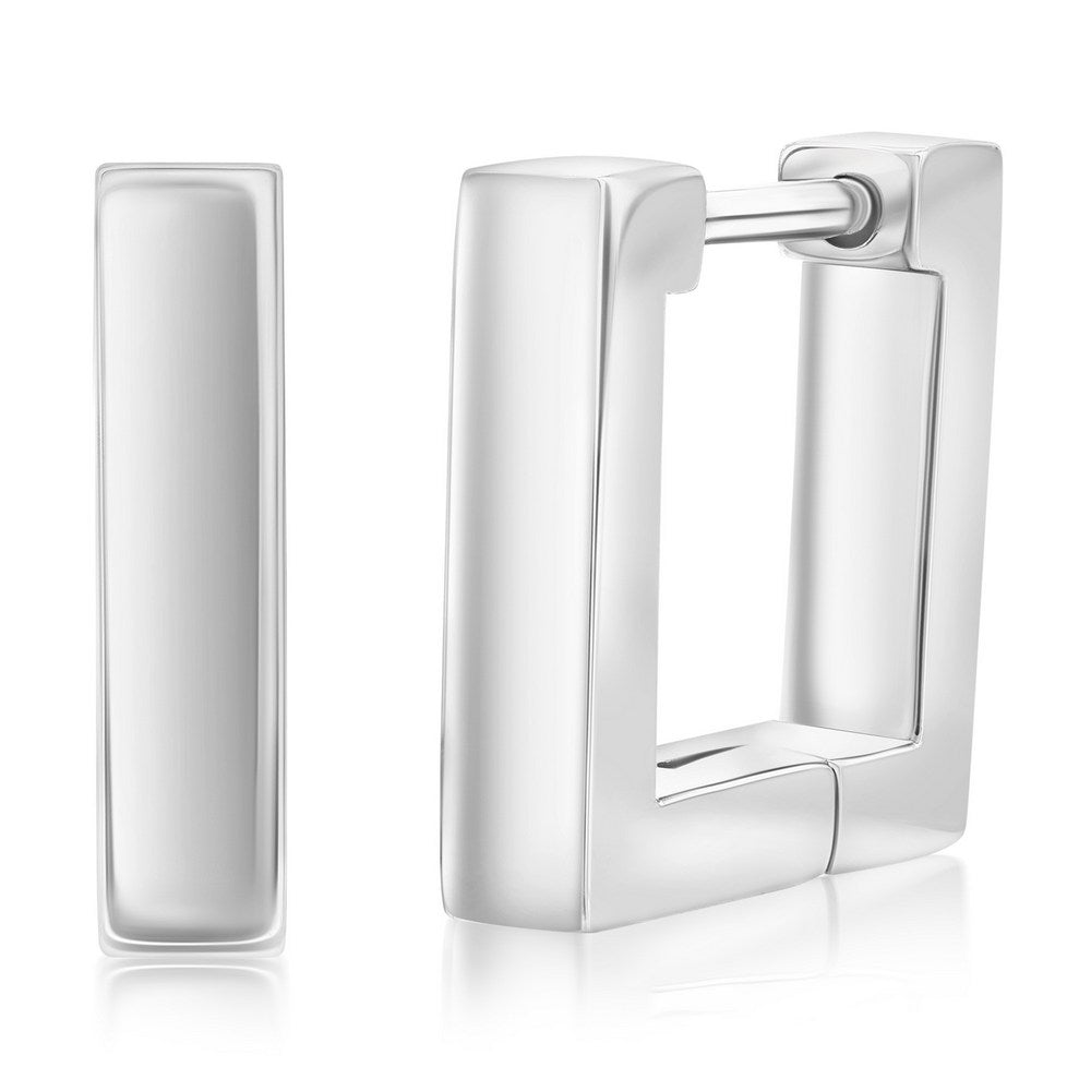 Stainless Steel, 12mm Square Huggie Earrings