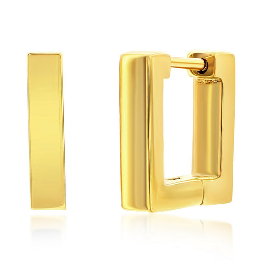 Stainless Steel, 12mm Square Huggie Earrings - Gold Plated