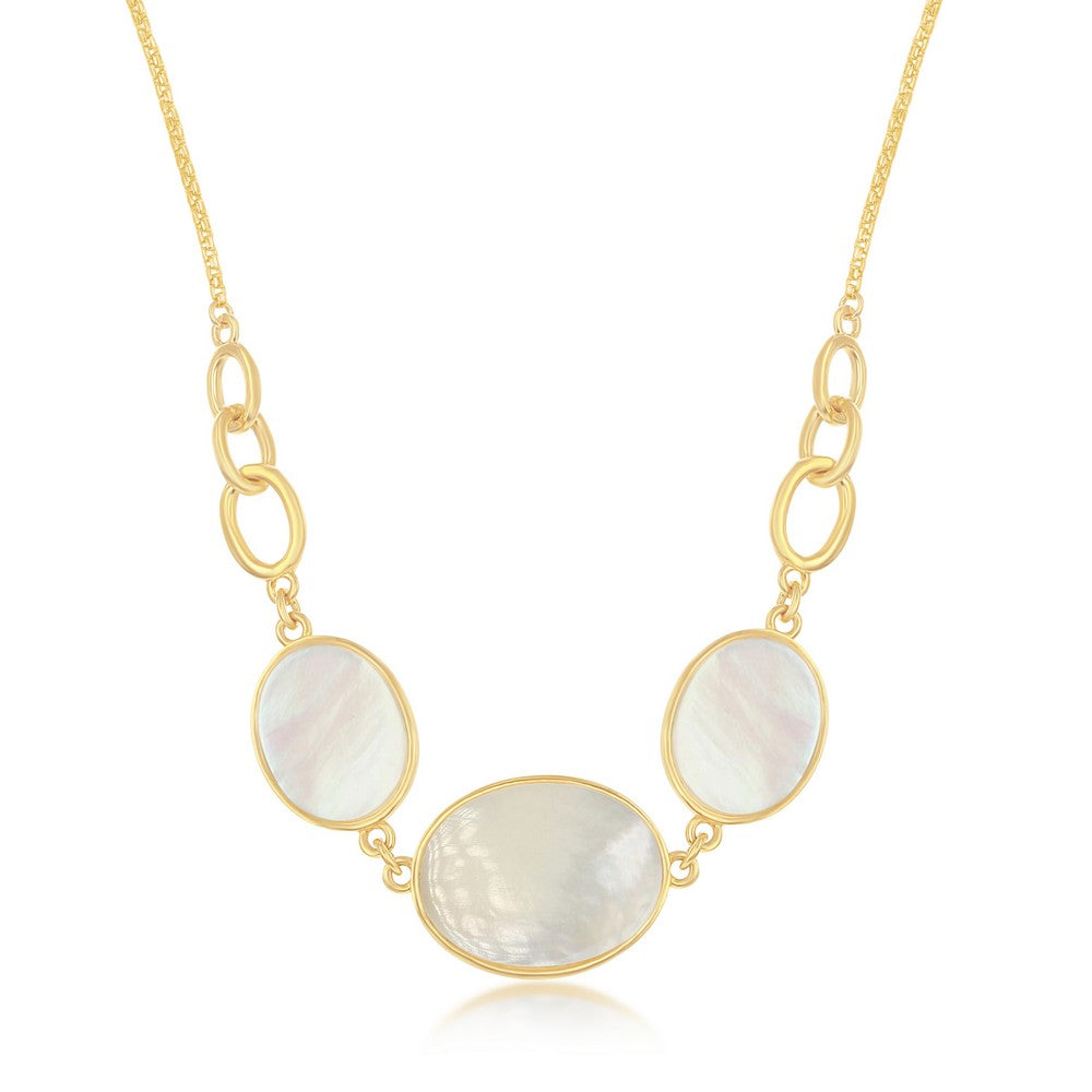 Sterling Silver Mother of Pearl Triple Oval Linked Necklace - Gold Plated