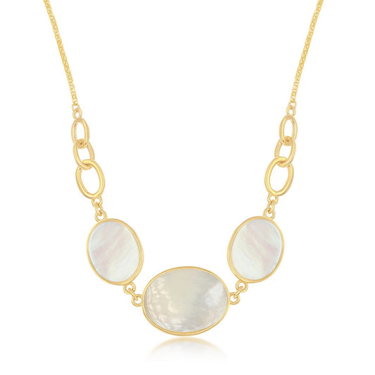 Sterling Silver Mother of Pearl Triple Oval Linked Necklace - Gold Plated