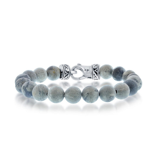 Stainless Steel 10mm Bead Bracelet - Gray Jasper