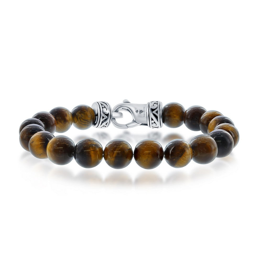 Stainless Steel 10mm Bead Bracelet - Tiger Eye