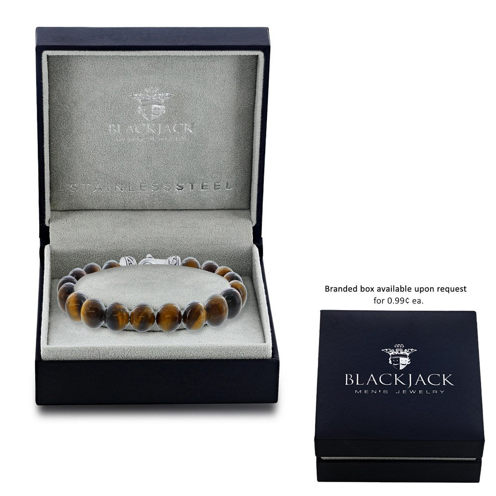 Stainless Steel 10mm Bead Bracelet - Tiger Eye