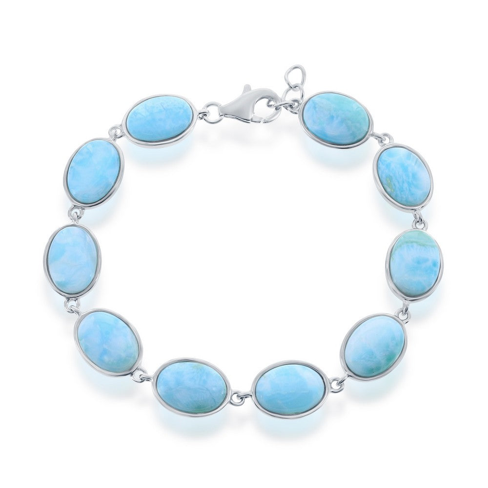 Sterling Silver Oval Larimar Link Bracelet