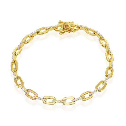 Sterling Silver CZ Paperclip Bracelet - Gold Plated