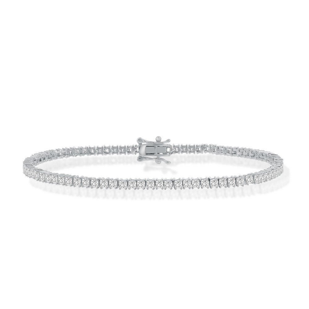 Sterling Silver 3mm Princess-Cut CZ Tennis Bracelet