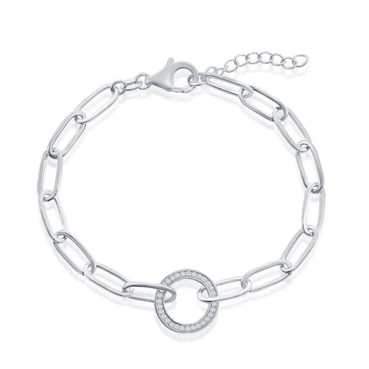 Sterling Silver CZ Circle Paperclip Bracelet