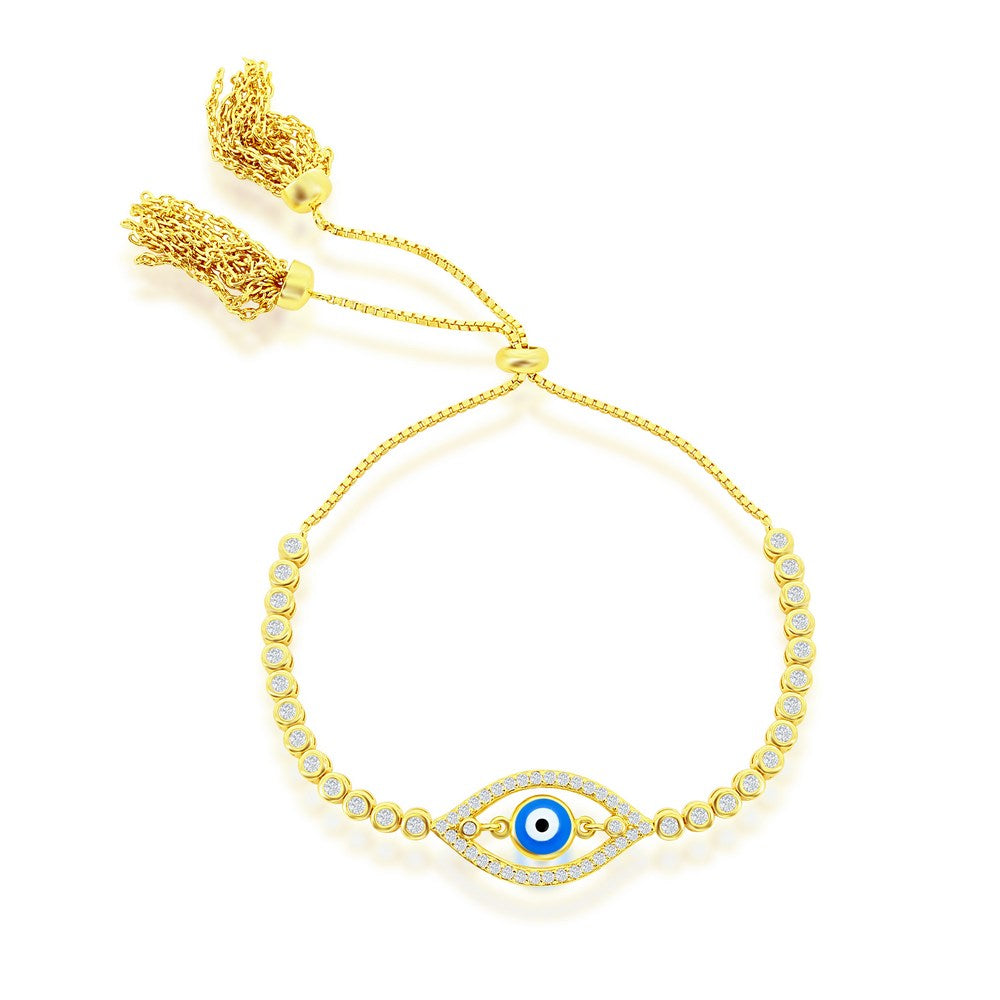 Sterling Silver Evil Eye Bezel-Set Adjustable Bolo Bracelet - Gold Plated