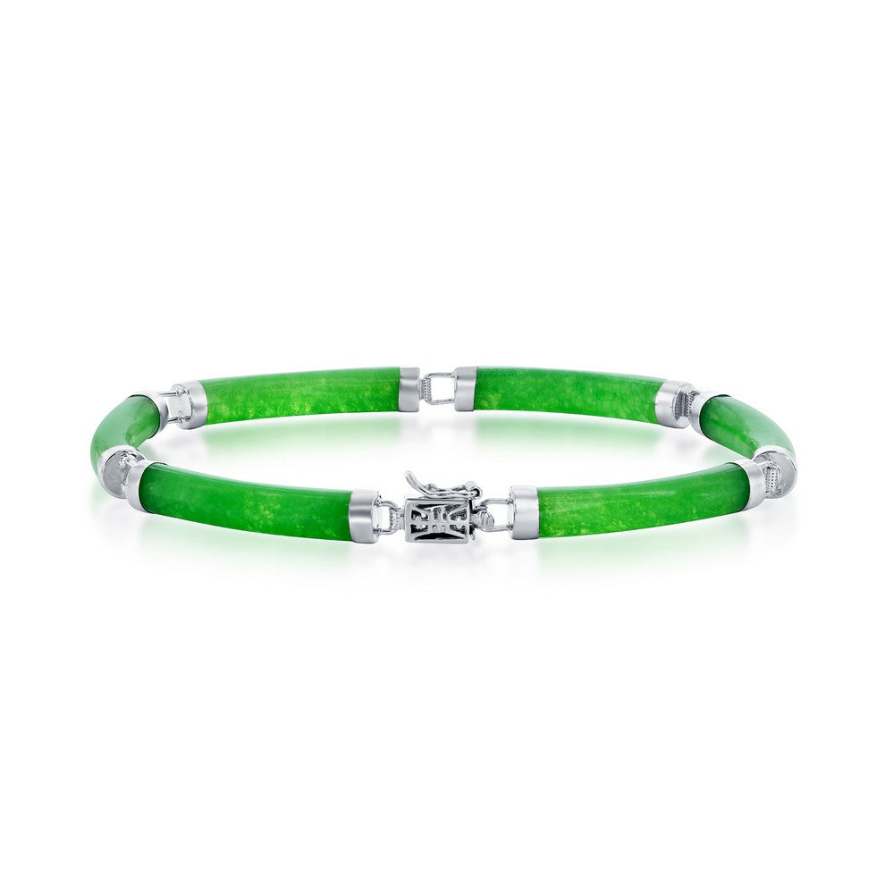 Sterling Silver Jade Curved Bar Link Bracelet