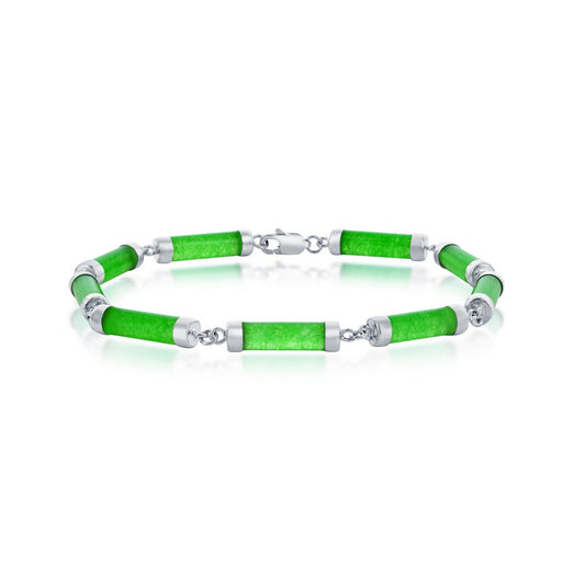 Sterling Silver Jade Cylinder Link Bracelet