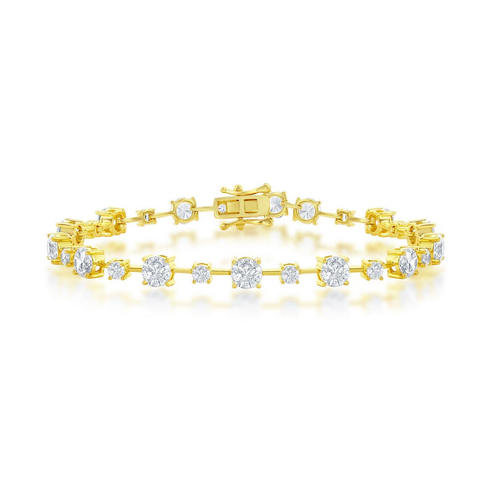 Sterling Silver 3mm & 5mm Round CZ 4-Prong Bracelet - Gold Plated