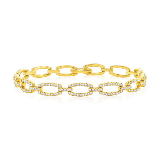 Sterling Silver Open Oval CZ Link Bracelet - Gold Plated