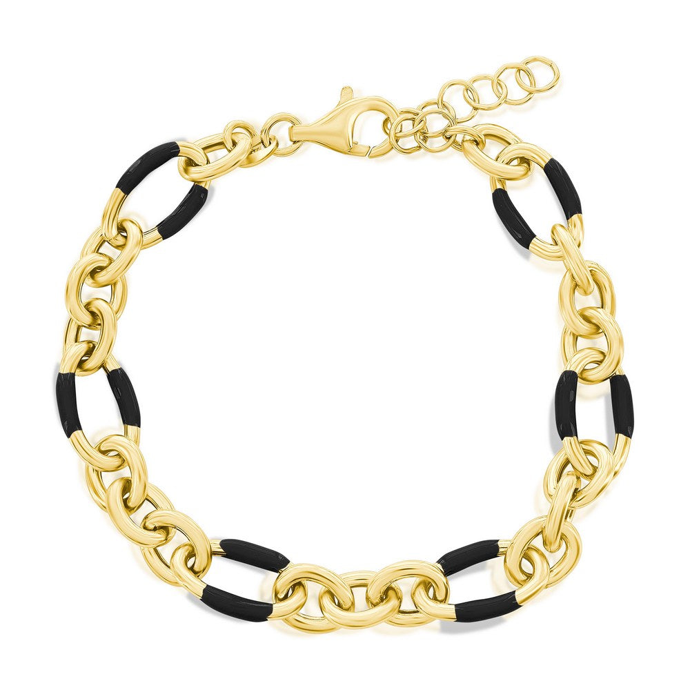 Sterling Silver, Black Enamel Bracelet - Gold Plated