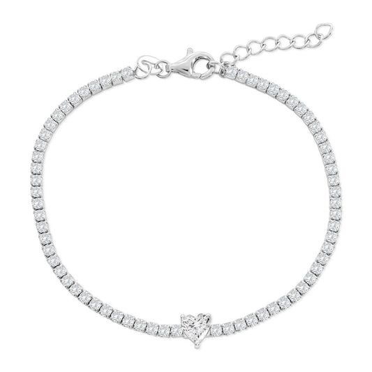 Sterling Silver Heart Tennis Bracelet