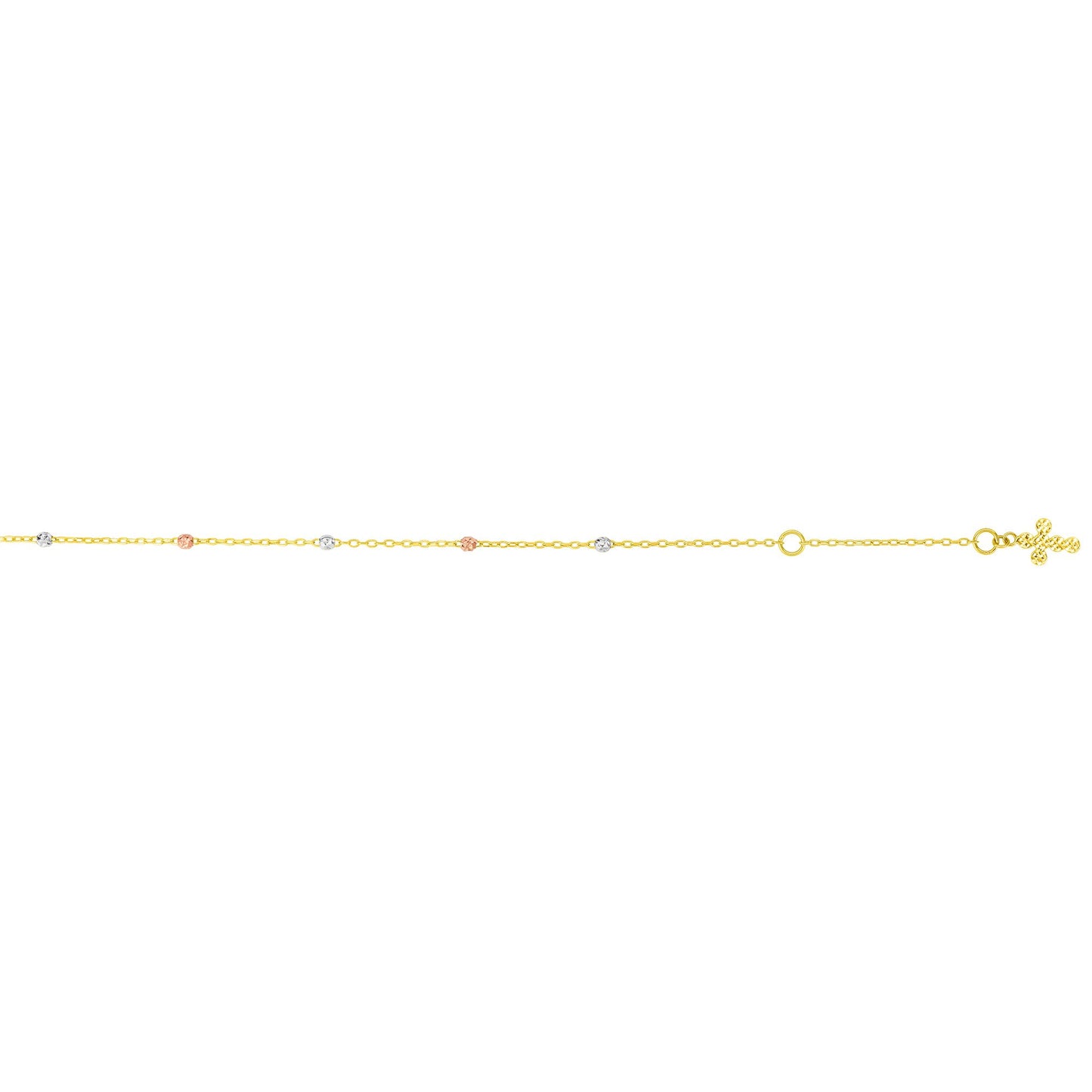 14K Tri-color Gold Diamond Cut Dangle Cross Anklet