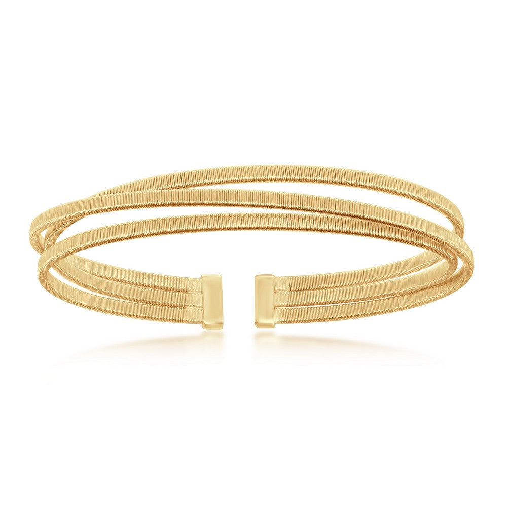 Sterling Silver Triple Wire Designer Bangle, Bonded with 14K Gold Plating