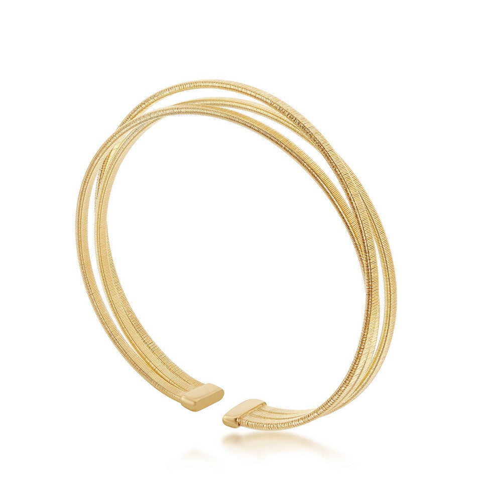 Sterling Silver Triple Wire Designer Bangle, Bonded with 14K Gold Plating