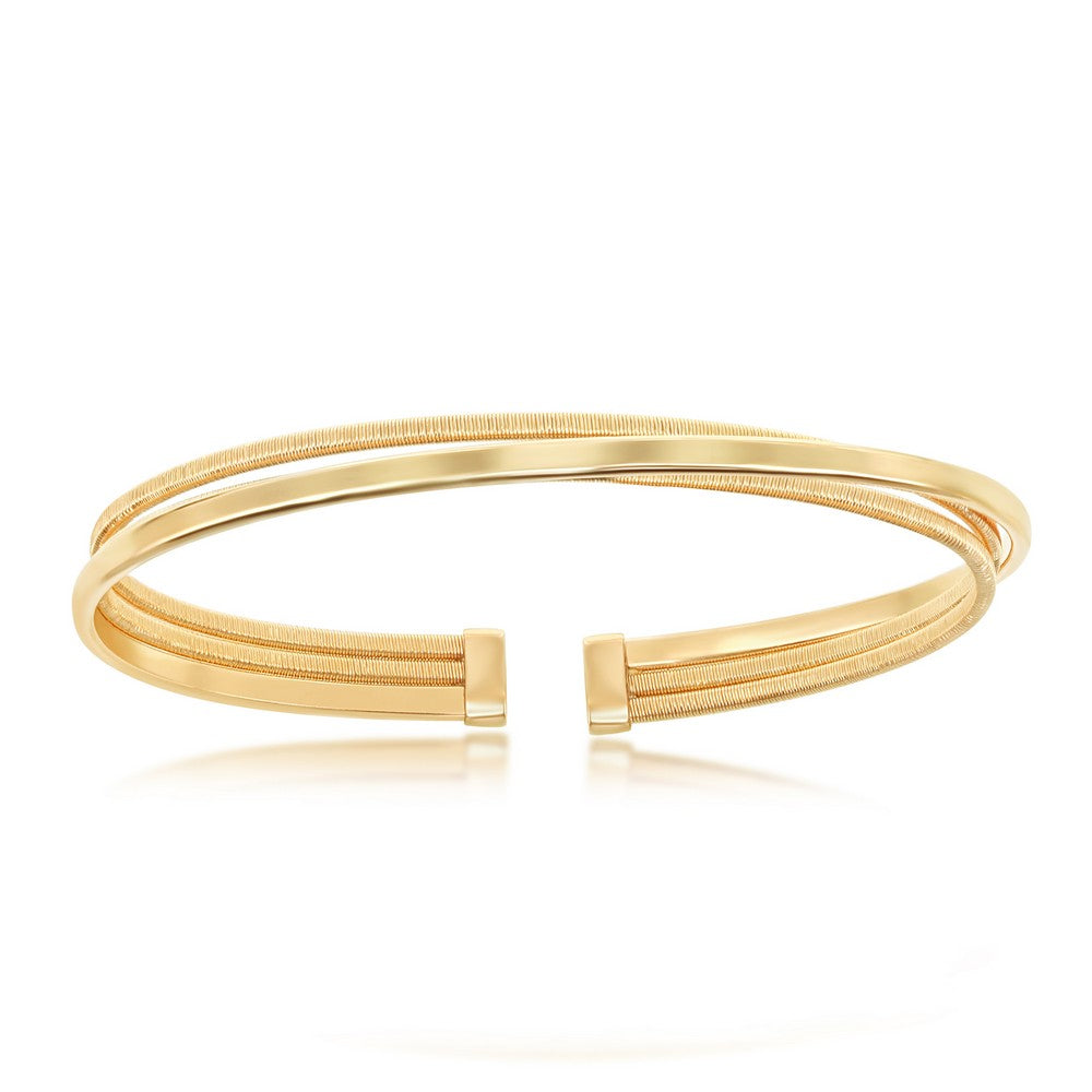 Sterling Silver Polished Wire Bangle, Bonded with 14K Gold Plating