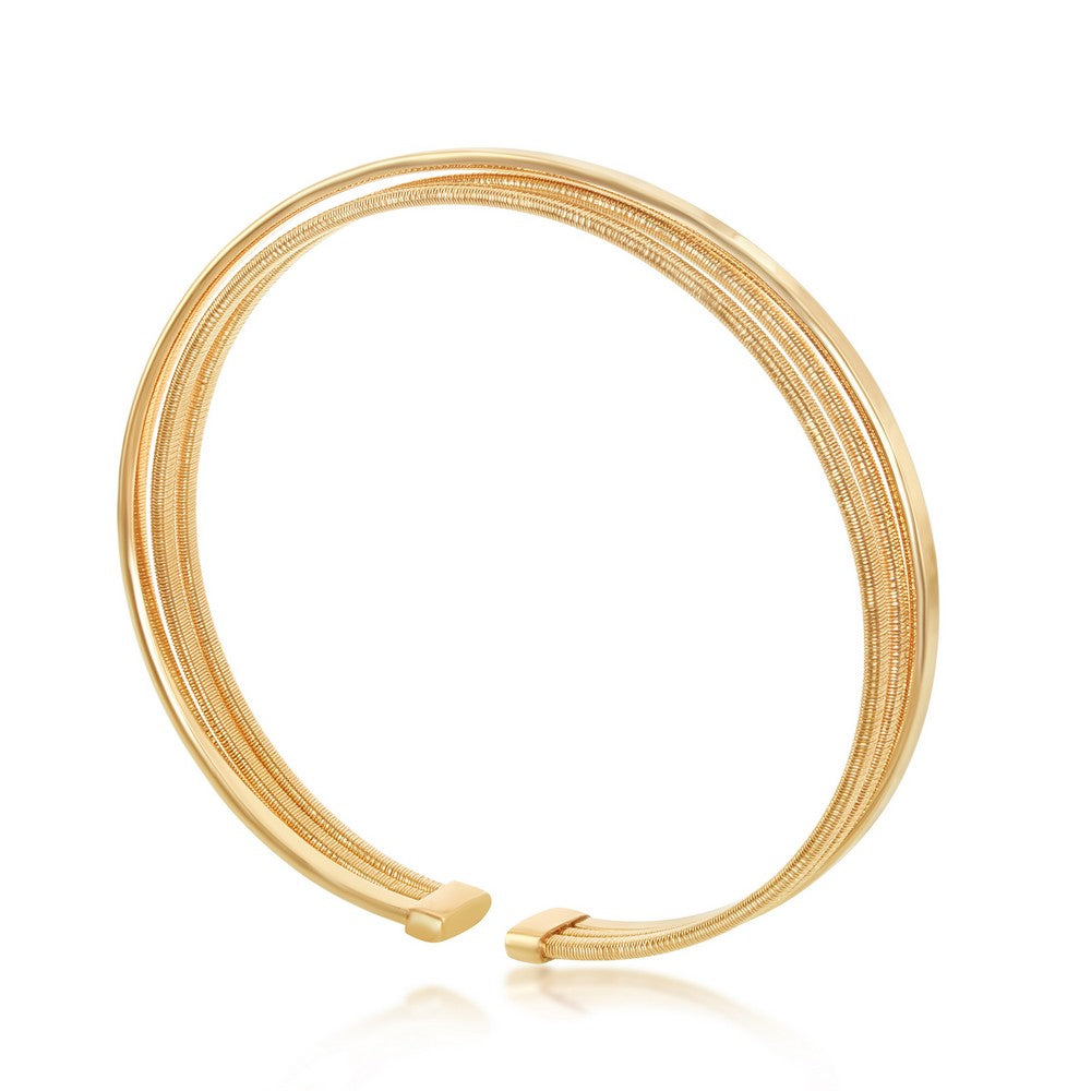 Sterling Silver Polished Wire Bangle, Bonded with 14K Gold Plating