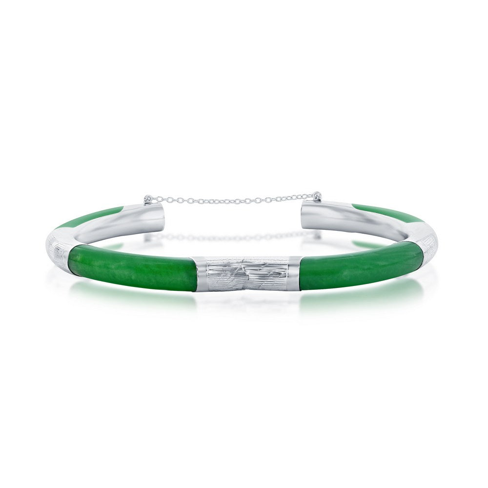 Sterling Silver Alternating Jade Bangle