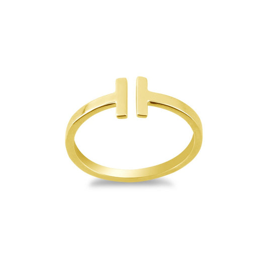 Sterling Silver Double T Ring - Gold Plated