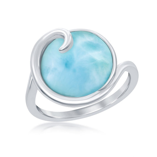 Sterling Silver Wave Design Larimar Ring