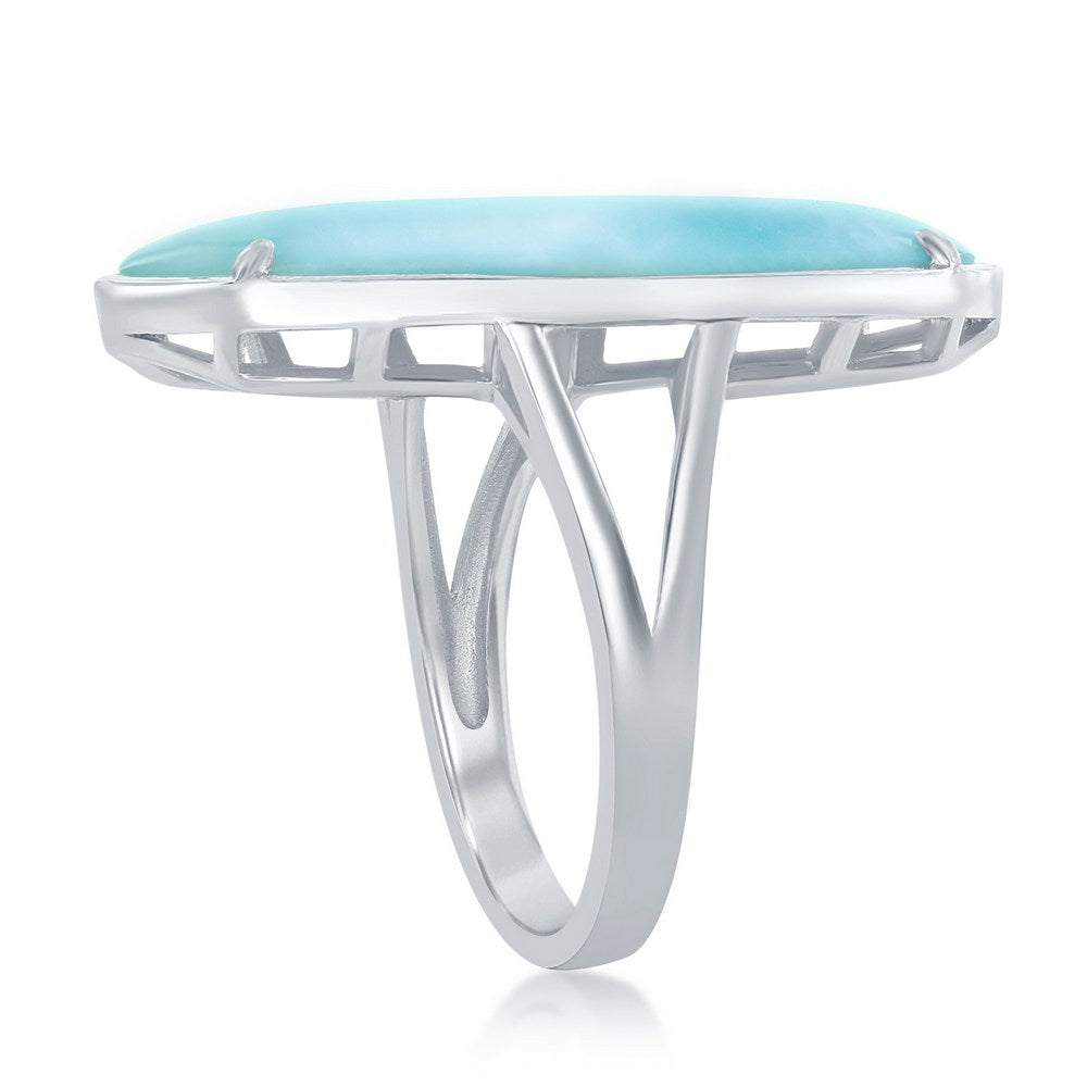 Sterling Silver Long Hexagon Larimar Ring