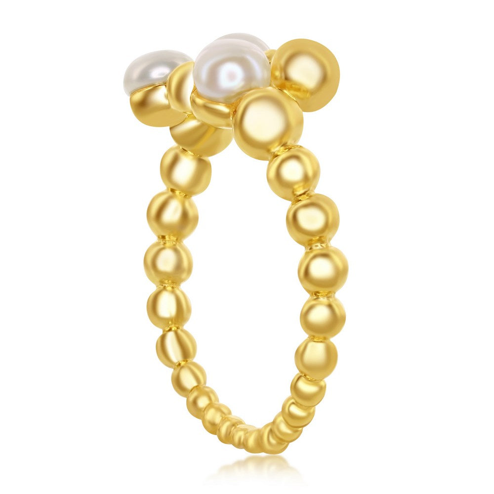 Sterling Silver FWP and Beaded Open Ring - Gold Plated