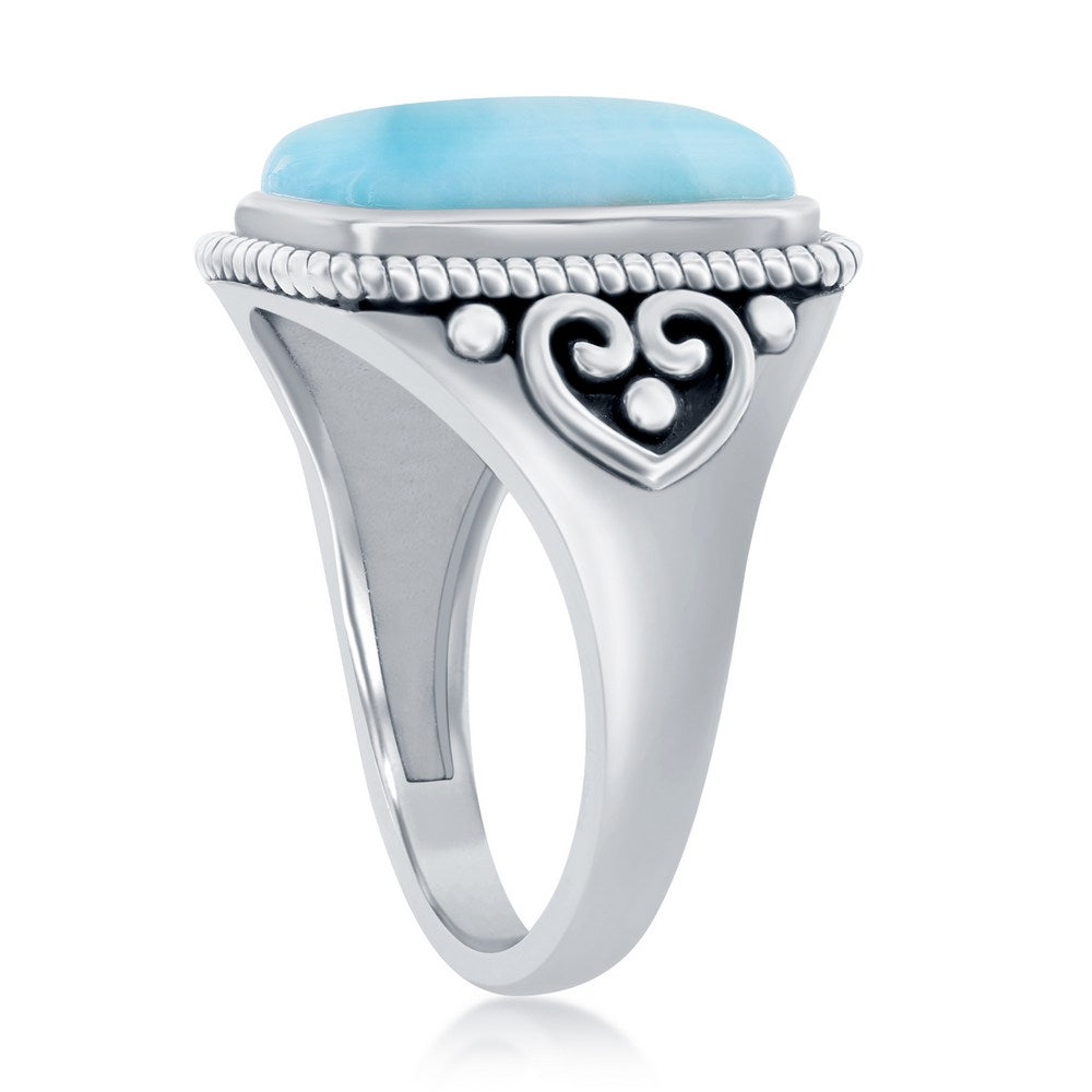 Sterling Silver Rectangle Larimar Filigree Design Ring