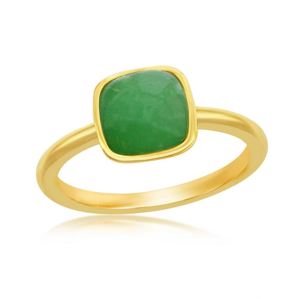 Sterling Silver 6mm Cushion Jade Solitaire Ring - Gold Plated