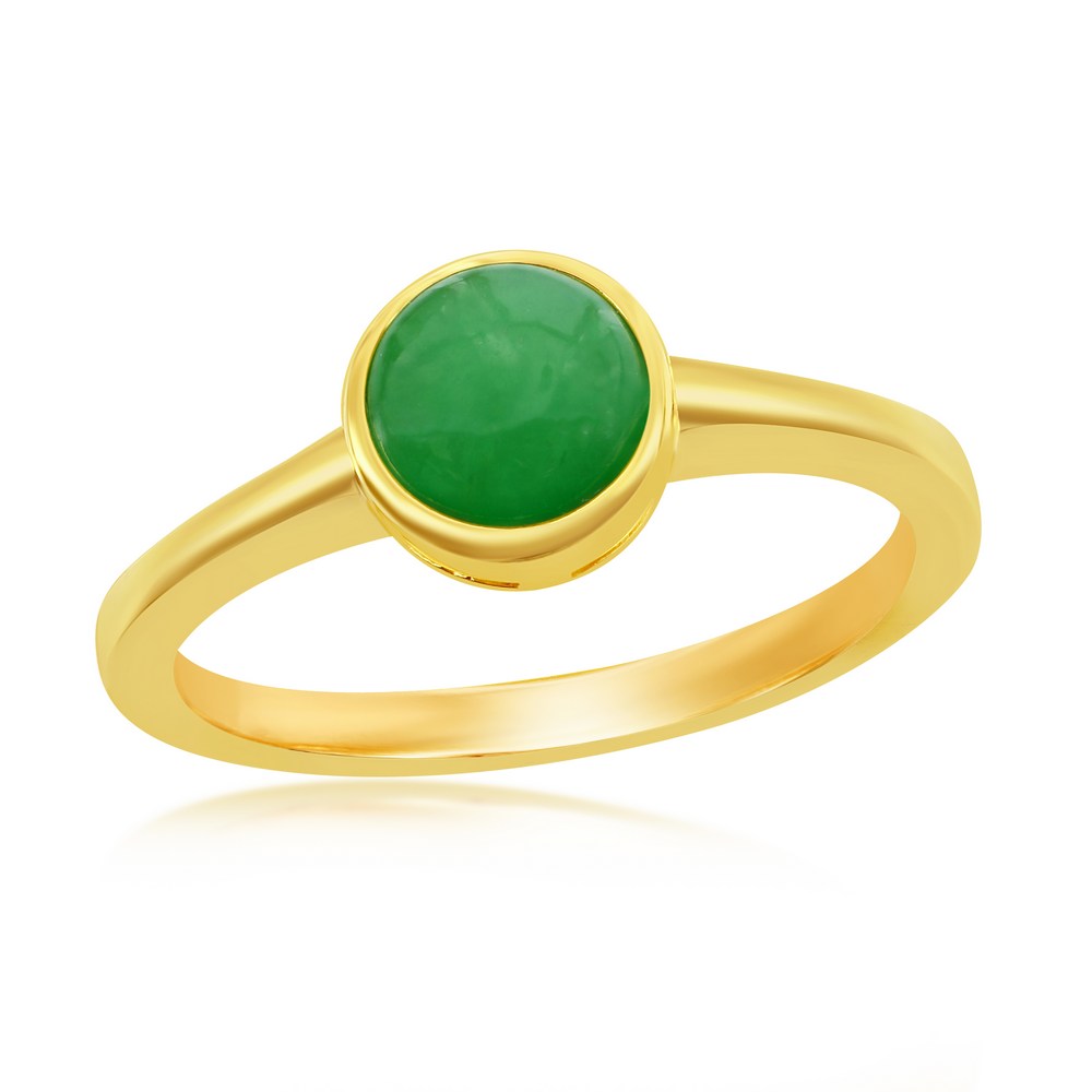 Sterling Silver 8mm Round Jade Ring - Gold Plated