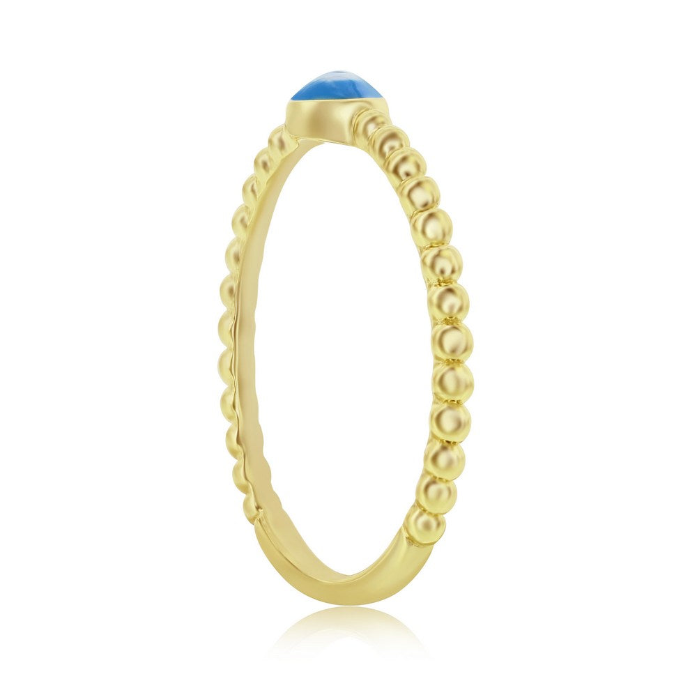 Sterling Silver Enamel Evil Eye Beaded Ring - Gold Plated