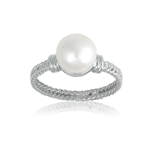 Sterling Silver Double Twisted Band w/ Freshwater Pearl Ring